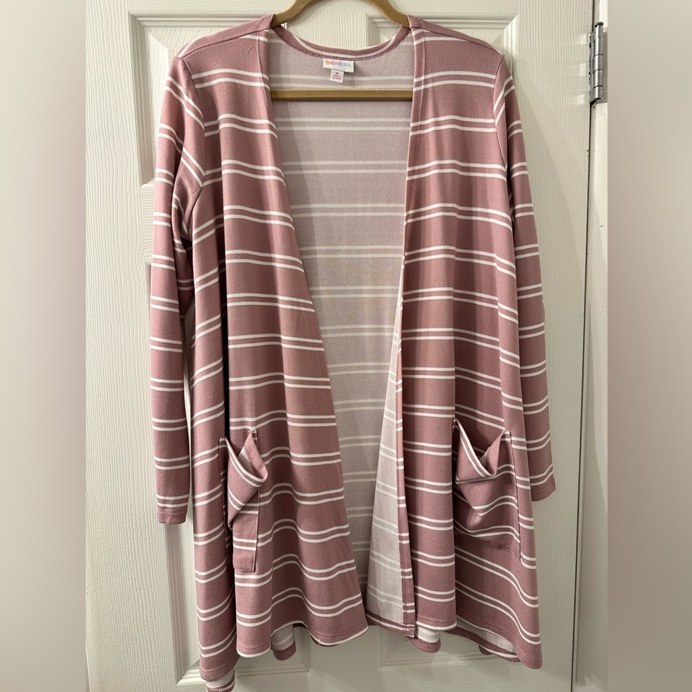 Lularoe Caroline Pink and White Cardigan Size Medium